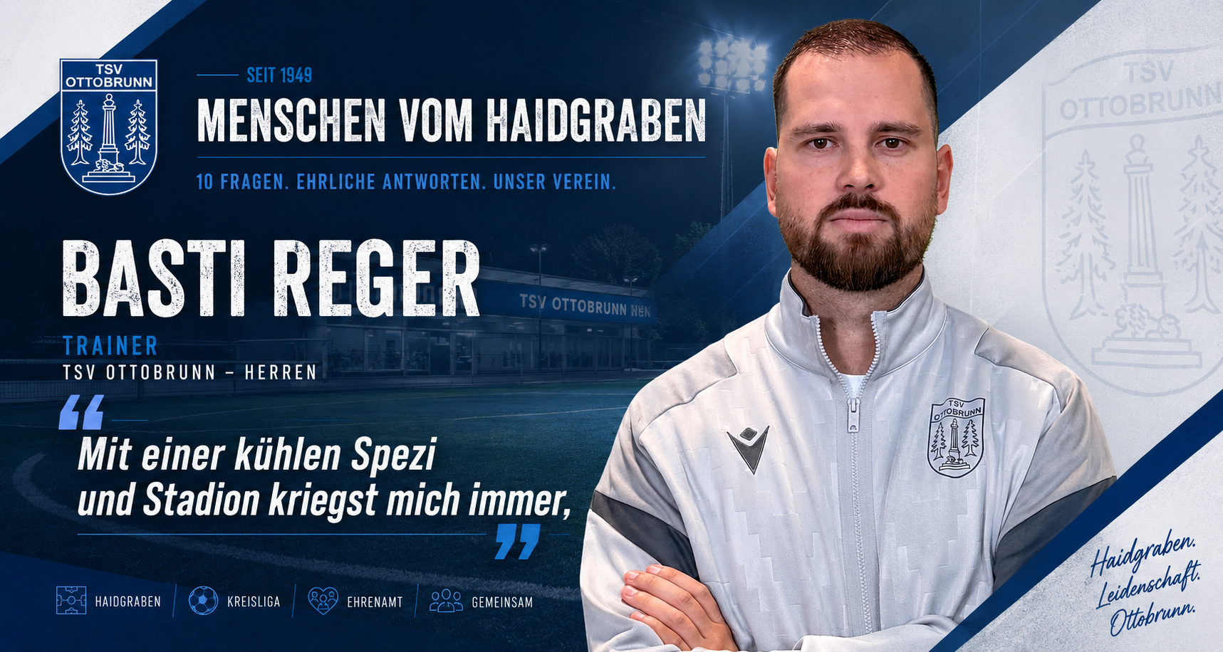 Interview-Banner „Menschen vom Haidgraben" mit Basti Reger, Cheftrainer · Herren I