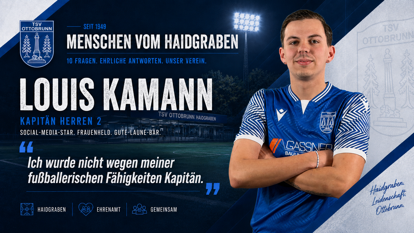 Interview-Banner „Menschen vom Haidgraben" mit Louis Kamann, Kapitän · Herren 2