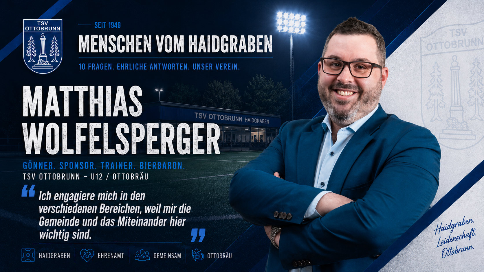 Interview-Banner „Menschen vom Haidgraben" mit Matthias Wolfelsperger, Gönner, Sponsor & Trainer · U12