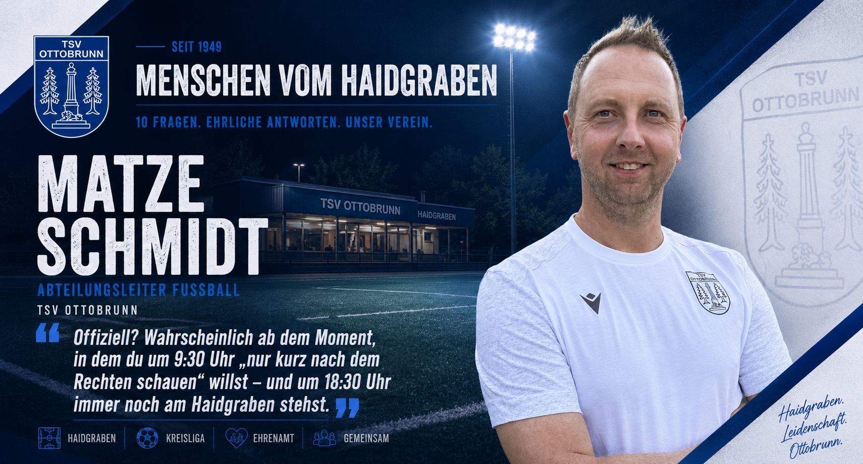 Interview-Banner „Menschen vom Haidgraben" mit Matze Schmidt, Abteilungsleiter Fußball · TSV Ottobrunn